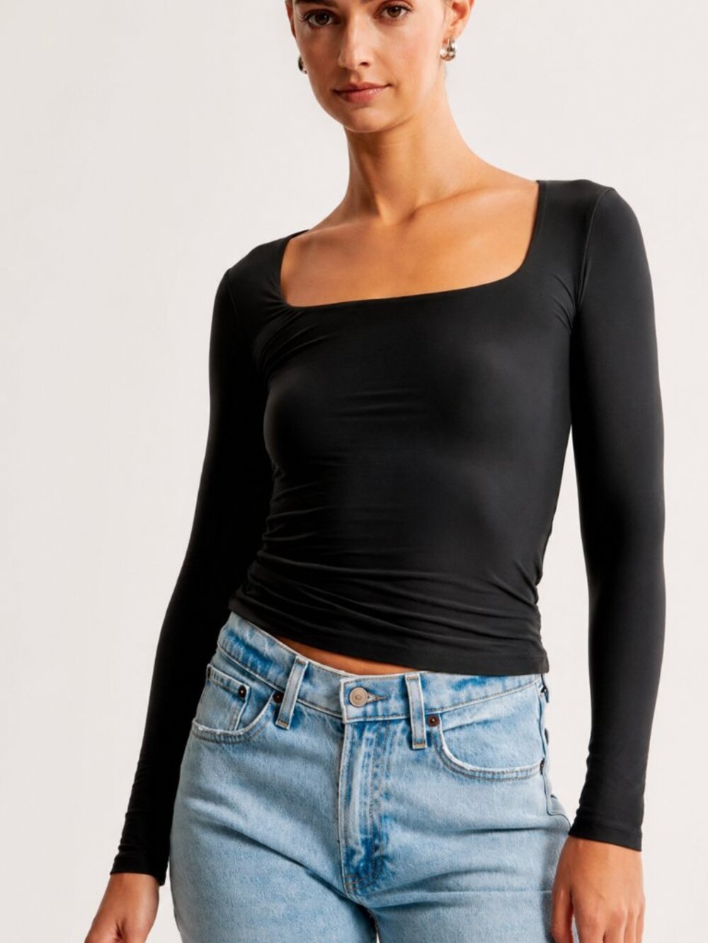 Abercrombie Soft Matte Seamless Long-Sleeve Tuckable Squareneck Top Large